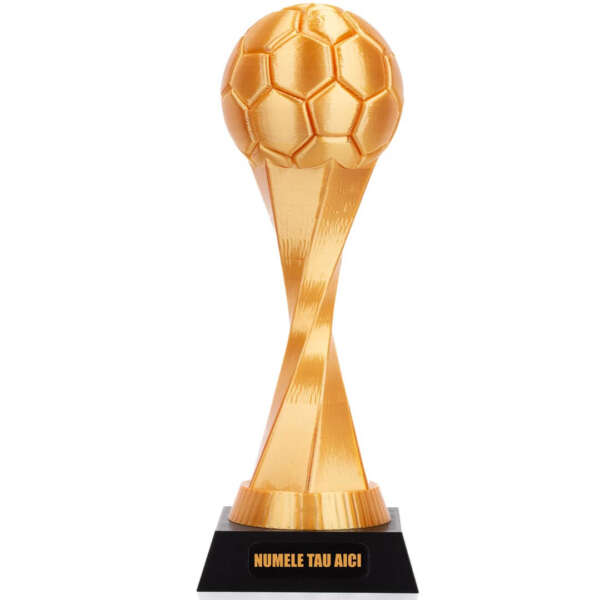 Cupă personalizată cu numele tău, minge fotbal, înălțime 25cm, bază 10cm